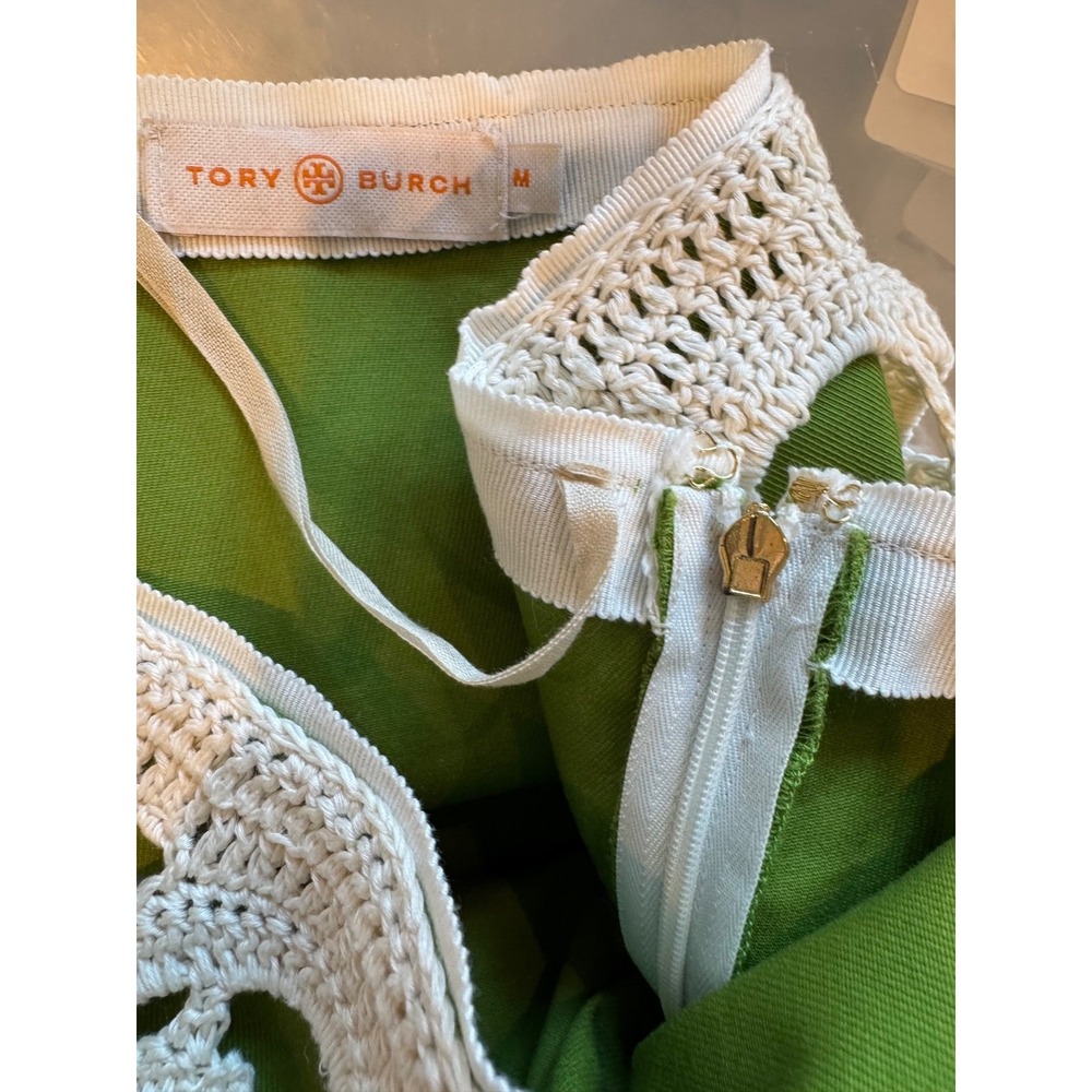 Tory Burch Green White Cotton Crochet A Line Knee Skirt Size M $425 boho country - Picture 8 of 8